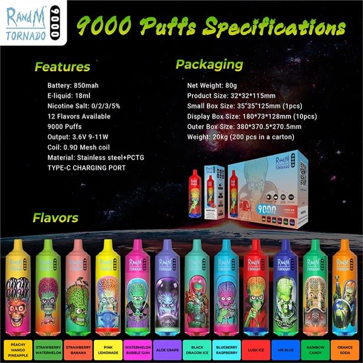 RandM Tornado 9000 Puffs 0% 2% 3% 5% Nicotine Disposable Vape Wholesale - BoatVape - 22