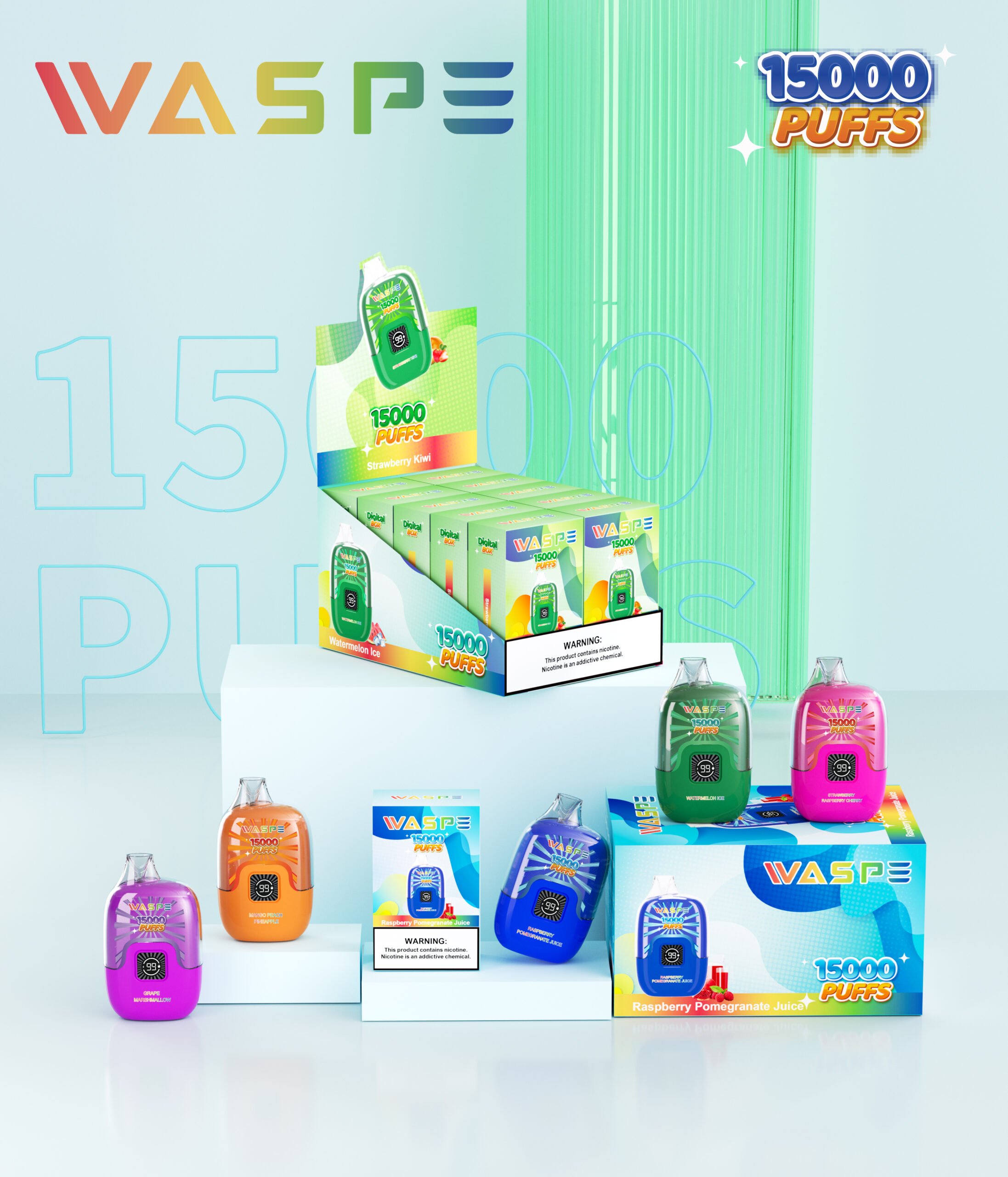 WASPE 15000 PUFFS Digitale Box 0% 2% 3% 5% Nicotine Wegwerp Vape Groothandel - BoatVape - 24