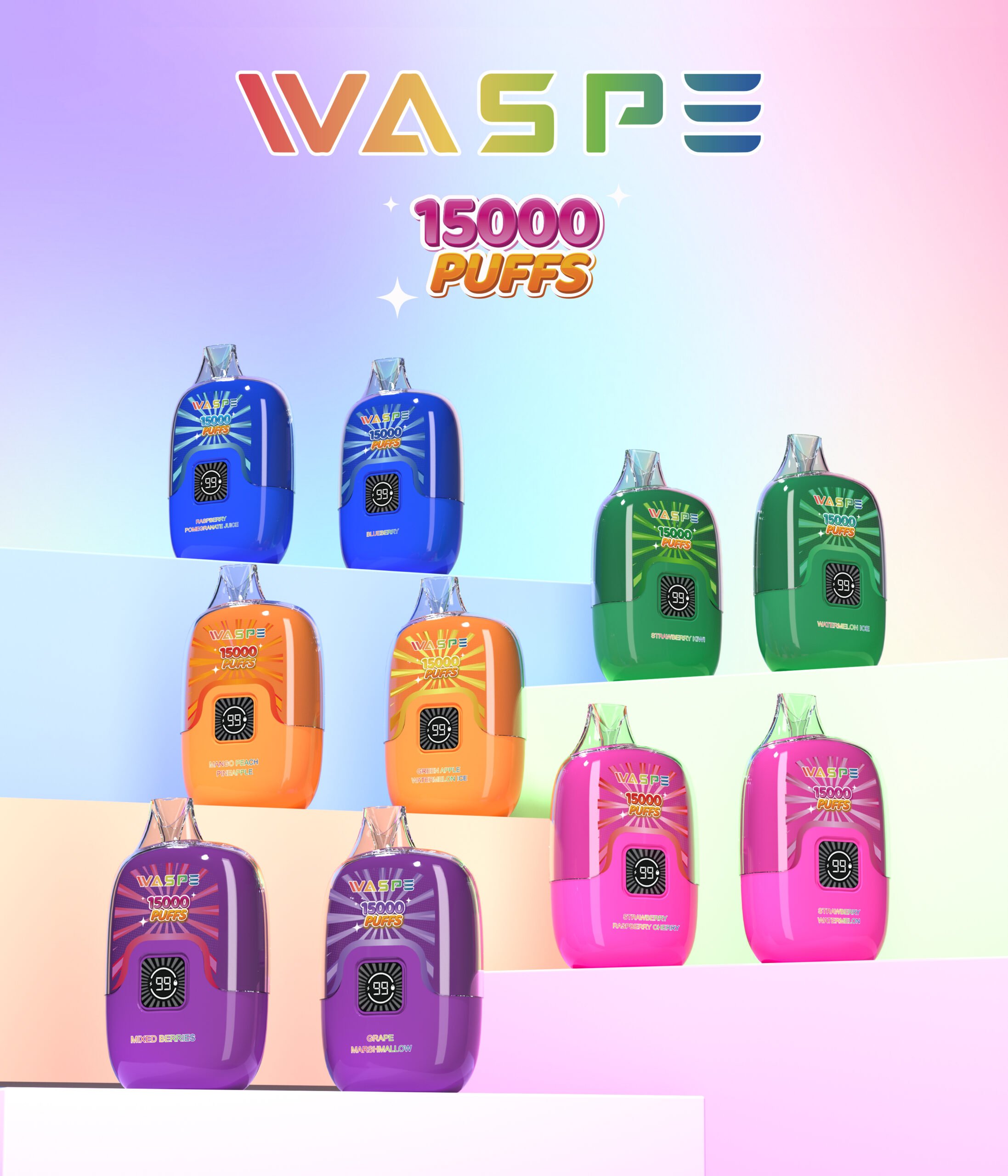 WASPE 15000 PUFFS Digitale Box 0% 2% 3% 5% Nicotine Wegwerp Vape Groothandel - BoatVape - 25