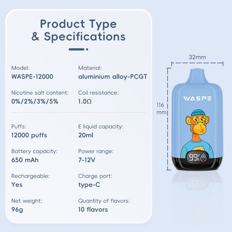 WASPE 12000 PUFFS digitális doboz 0% 2% 3% 5% Nikotin eldobható Vape nagykereskedés - BoatVape - 22