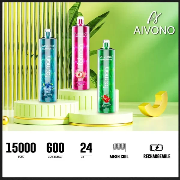 AIVONO FATMAN 15000 Puffs 0% 2% 3% 5% Nízkonikotinové dobíjecí jednorázové vapky Pen Hromadně Koupit velkoobchod – BoatVape – 1