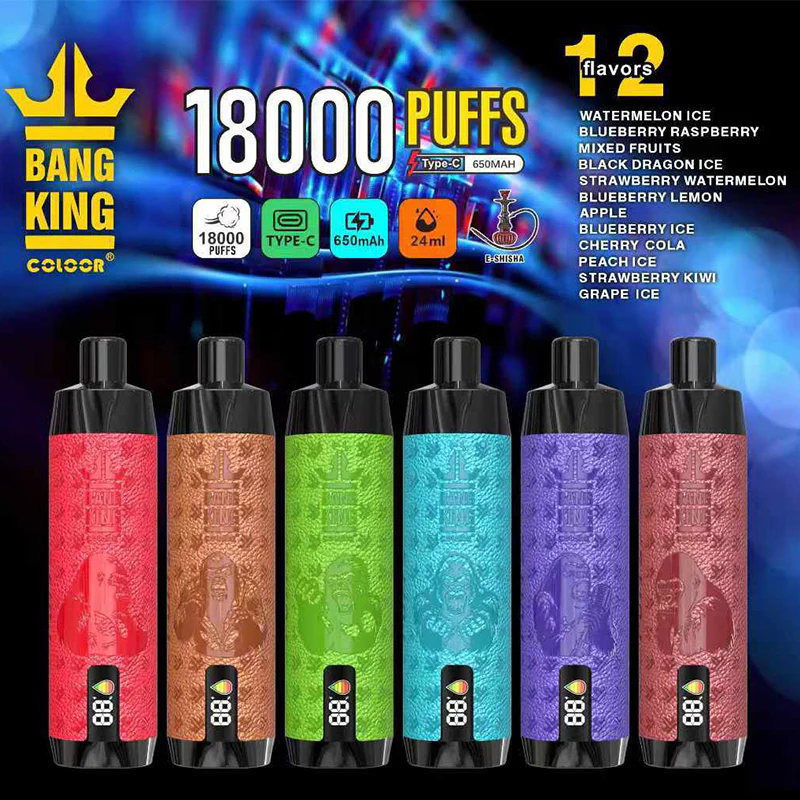 Bang King Crown Bar 18000 Puffs 0% 2% 3% 5% Baixa Nicotina Recarregável Vapes Descartáveis ​​Pen Bulk Comprar Atacado