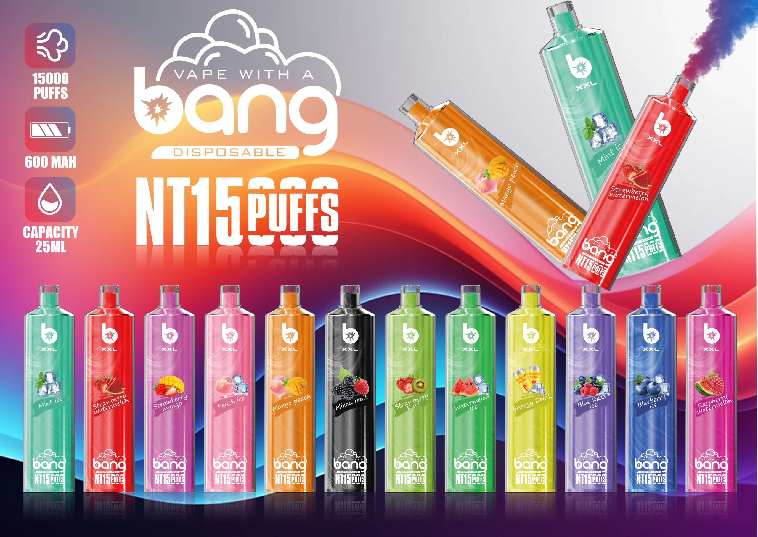 Bang Tn 15000XXL Puffs SHISHA 0% 2% 3% 5% Stylo à vape jetable rechargeable à faible teneur en nicotine en vrac Acheter en gros