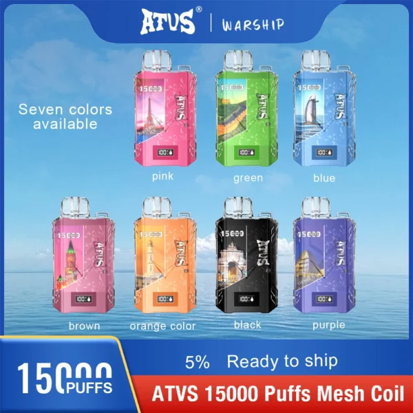 Atvs 15000 Puffs 5% Stylo à vape jetable rechargeable à faible teneur en nicotine Acheter en gros - BoatVape - 1