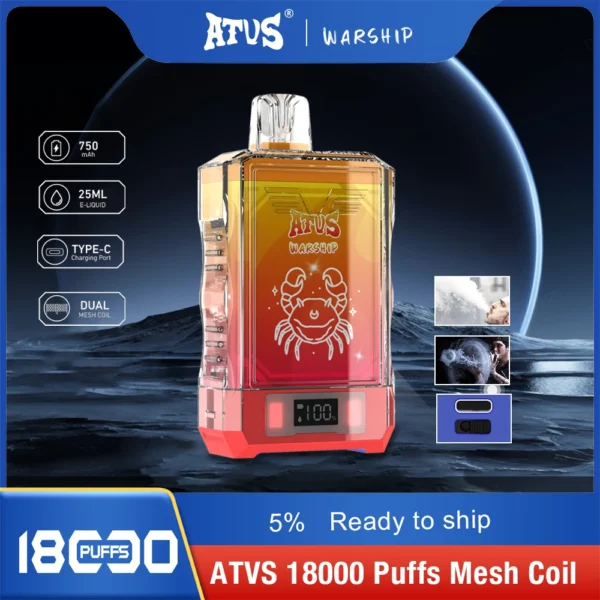 Atvs Warship 18000 Puffs 5% Stylo à vape jetable rechargeable à faible teneur en nicotine Acheter en gros - BoatVape - 1