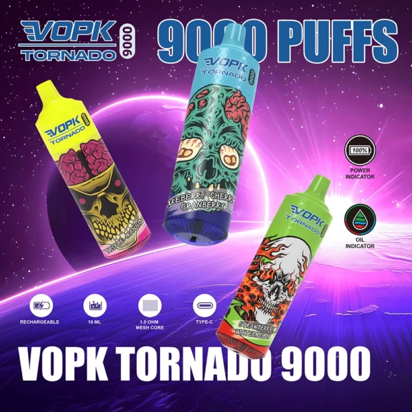 VOPK Tornado 9000 Puffs 0% 2% 3% 5% Low Nicotine Rechargeable Disposable Vapes Pen Bulk Buy Wholesale - BoatVape - 1