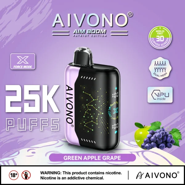 AIVONO AIM BOOM 25000 Puffs Tela digital de malha dupla 0% 2% 3% 5% Caneta Vapes descartáveis ​​recarregáveis ​​com baixo teor de nicotina em massa Comprar no atacado - BoatVape - 1