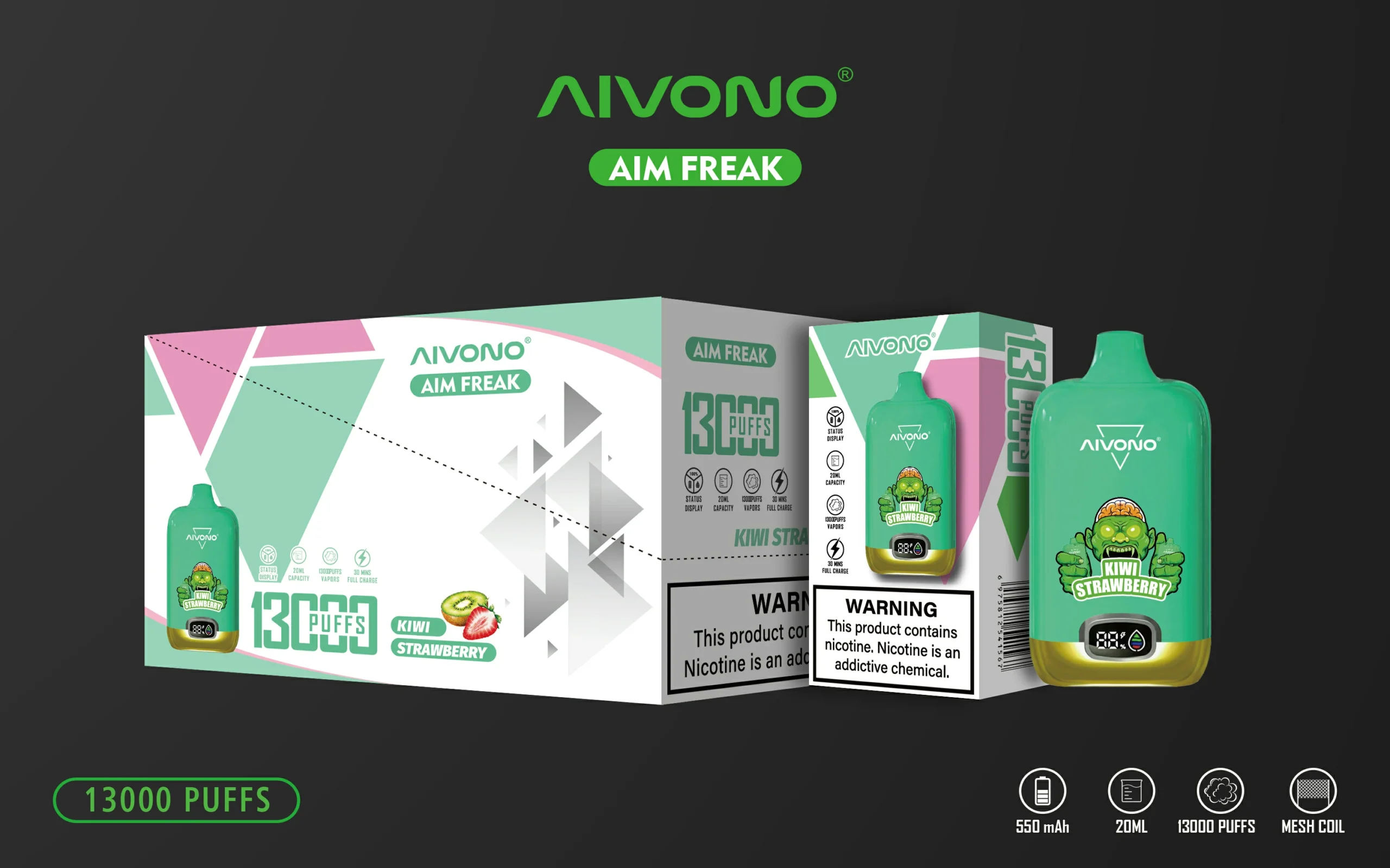 AIVONO AIM FREAK 13000 Puffs Ecran digital 0% 2% 3% 5% Nivel scăzut de nicotină Reîncărcabil Vapes Pen Vrac Cumpărați cu ridicata