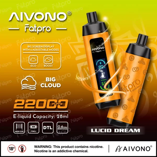 AIVONO Fatpro 22000 Puffs Vízipipa digitális képernyő 0% 2% 3% 5% Alacsony nikotintartalmú Újratölthető Eldobható Vapes Pen Tömeges Vásárlás Nagyker - BoatVape - 5