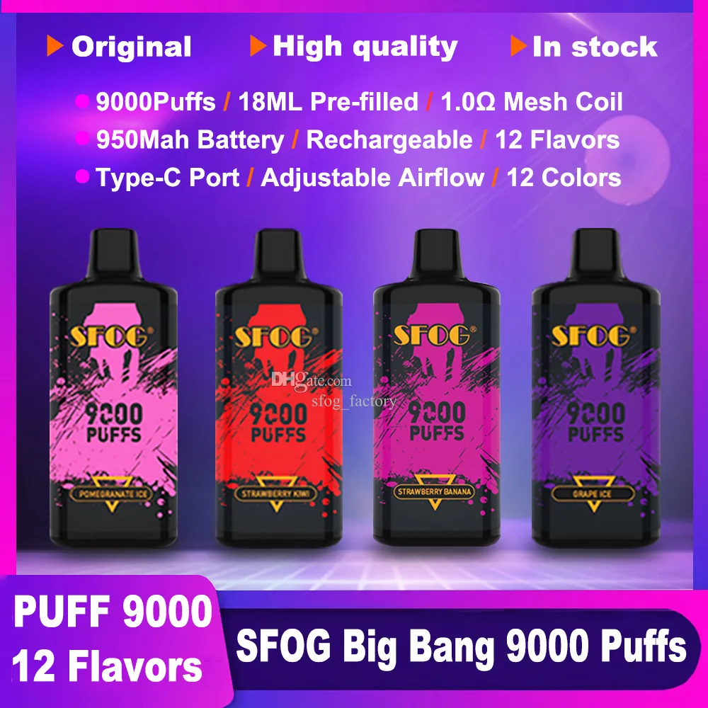 SFOG BIG BANG 9000 Puffs 0% 2% 3% 5% Vapes desechables recargables con bajo nivel de nicotina Pluma Compra a granel al por mayor