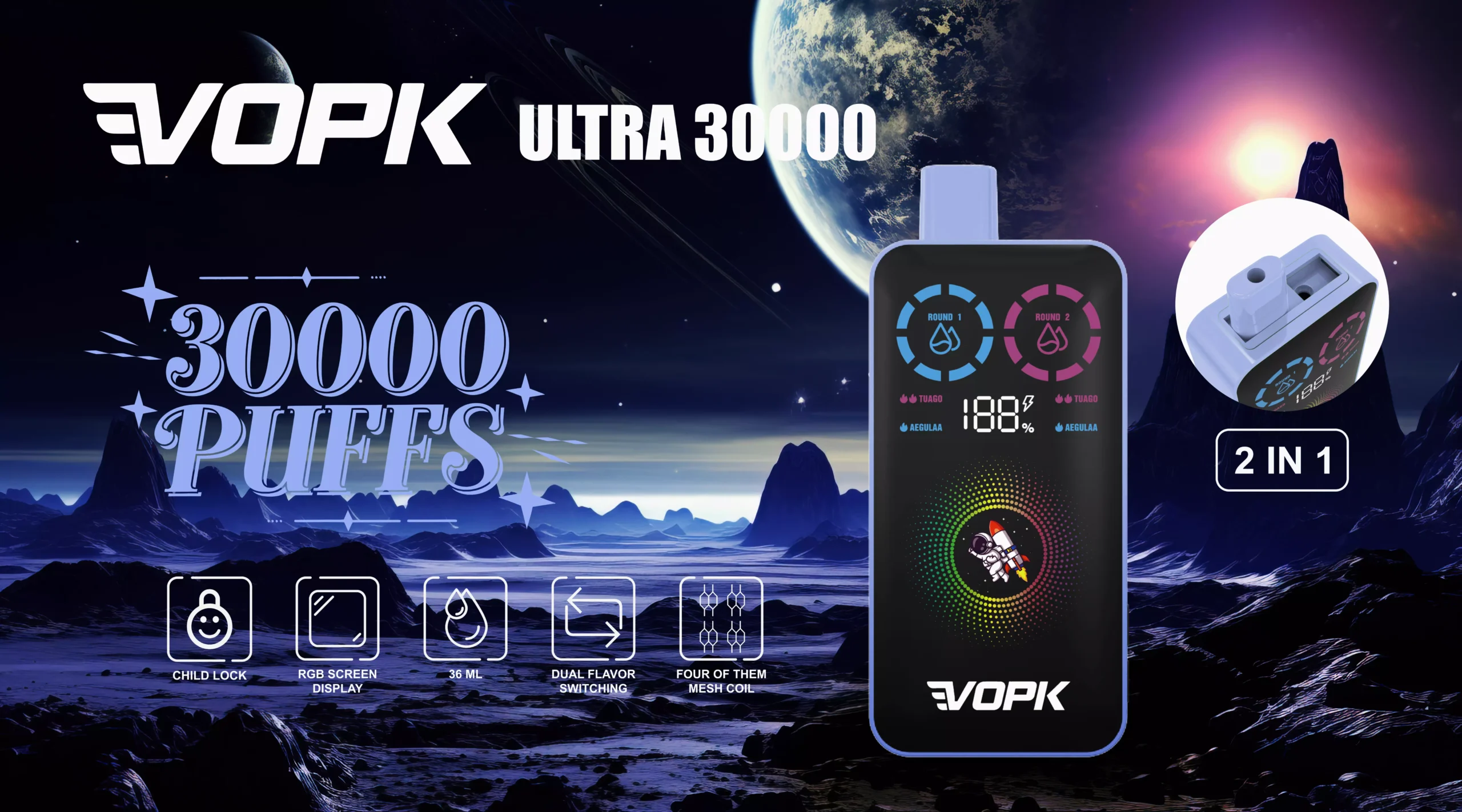 VOPK ULTRA 30000 Puffs Double Flavour Dual Mesh Digital Screen 2% Low Nicotine Rechargeable Disposable Vapes Pen Bulk Buy Wholesale